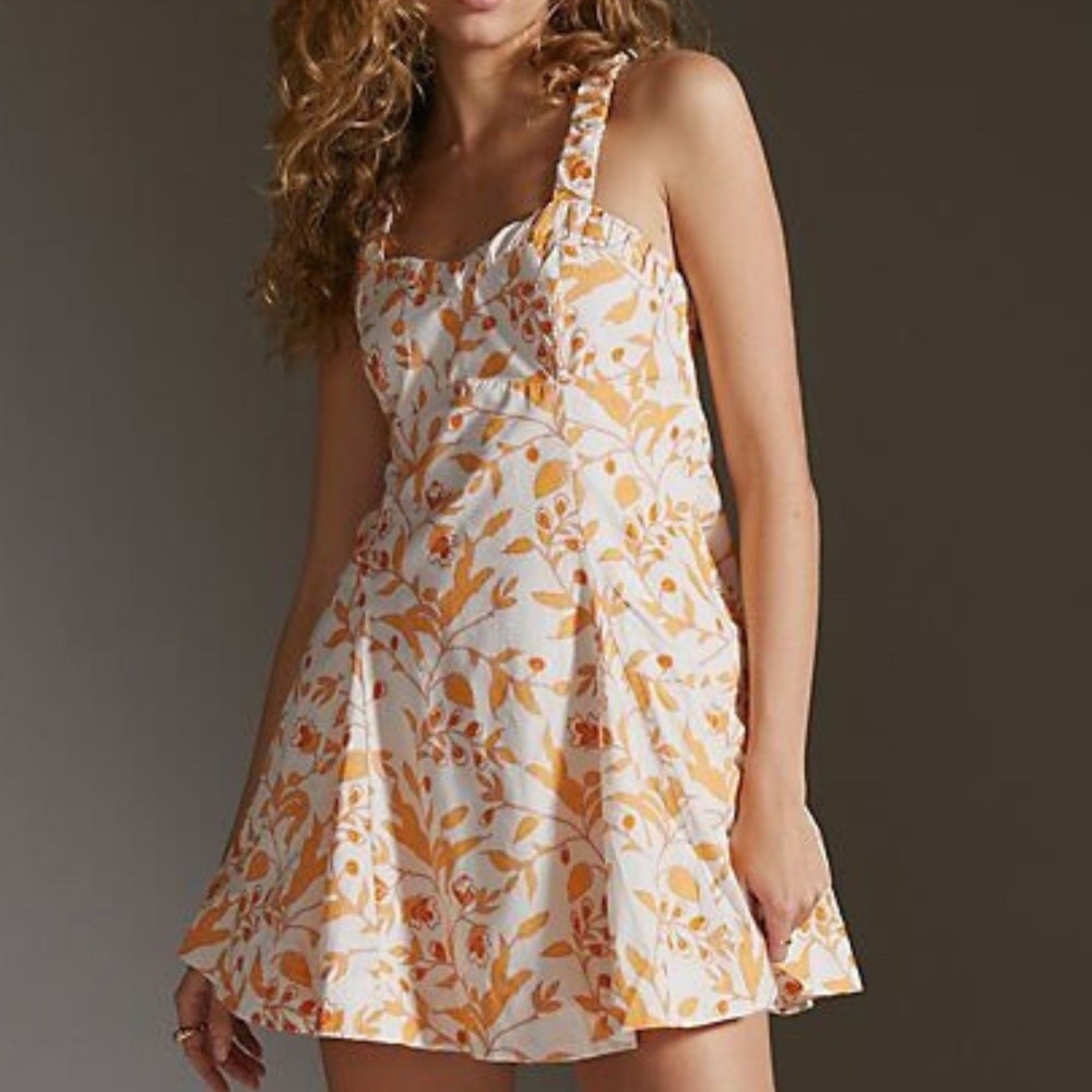 Maeve Dress Women Extra Small Orange Floral Cotton Smocked Back Strappy Halter - Picture 1 of 13